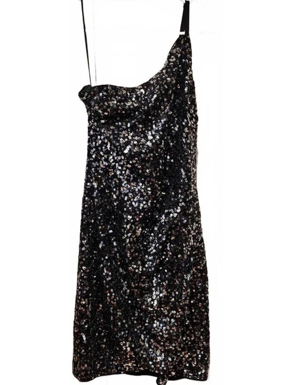 Cefian Black Sequin Mini Dress Size Large Zipper Back Bodycon Party Holiday
